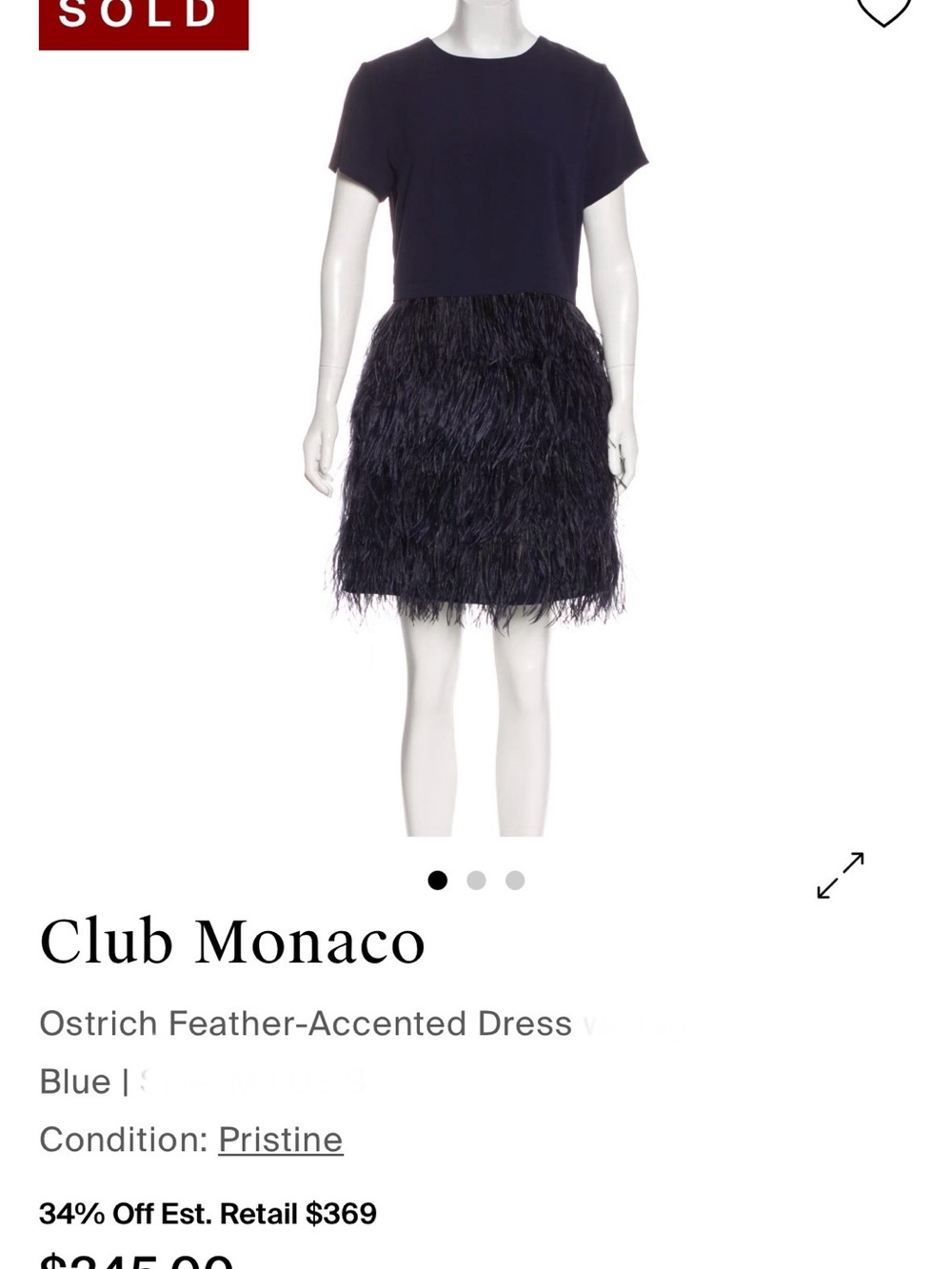Club Monaco Navy Ostrich Feather Dress Size 00